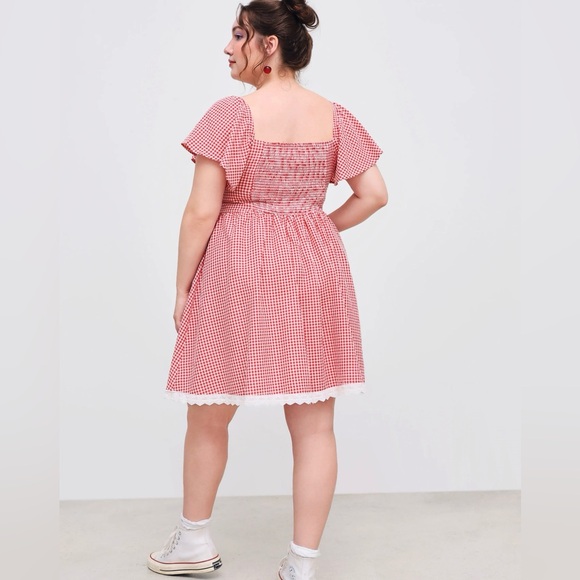 Cider Red Gingham Sweetheart Puff-Sleeve Mini Dress - Picture 2 of 2